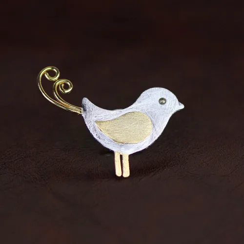 dorable Little Jay Bird Brooches Creative Handmade Jewelry High Quality Real 925 Sterling Silver Fashion Accessories For Women