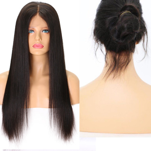 Brazilian Silky Straight Lace Front Human Hair Wigs 130 Density Glueless Full Lace Wig with Baby Hair Natural Hair Line