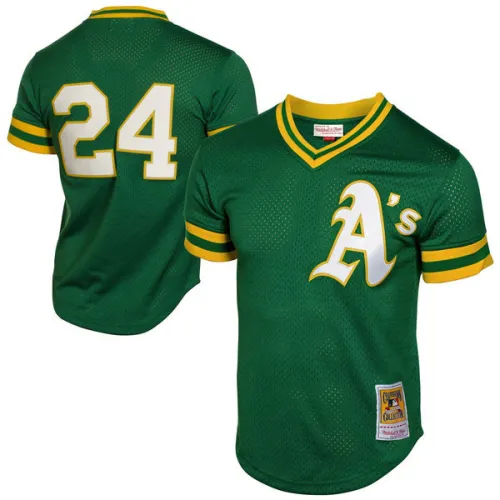 Men's Oakland Athletics Rickey Henderson Mitchell & Ness Green 1991 Cooperstown Mesh Batting Practice Jersey