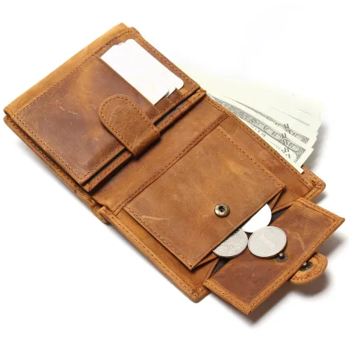 Men Wallets 100% Brand Vintage Designer Genuine Oil Wax Leather Cowhide Bifold Wallet Coin Purse Card Holder With Coin Pocket