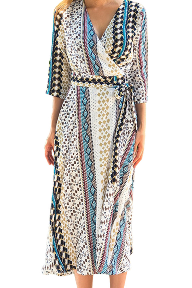 Aztec Print Open Front Long Cover Up