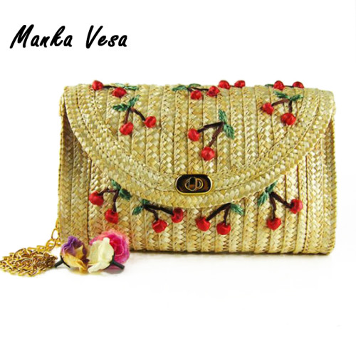 Manka Vesa 2016 Summer New Cherry Banana Straw Messenger Bags Woven Day Clutch Flap Bag Beach Package Crossbody Chain Bags