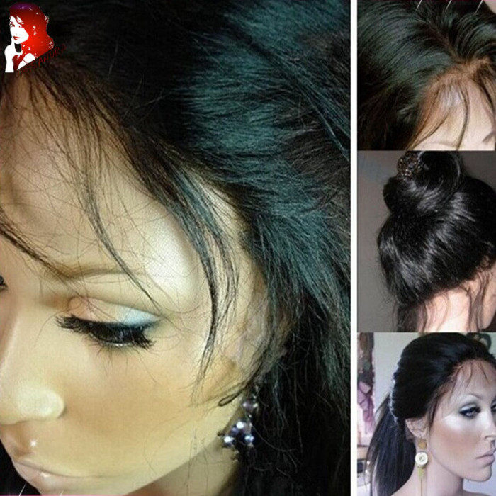 Kinky Straight Wig 8A Grade Brazilian Full lace Wigs Unprocessed Virgin Human Hair Wig With Baby Hair For Black Woman