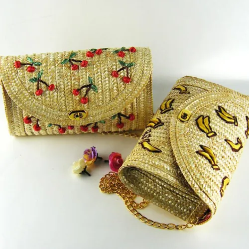 Manka Vesa 2016 Summer New Cherry Banana Straw Messenger Bags Woven Day Clutch Flap Bag Beach Package Crossbody Chain Bags