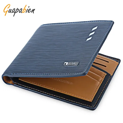 Guapabien 2016 men short wallets leather men business money purses vintage credit card photo holder male bifold clutch wallet