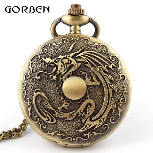 Bronze Dragon Deadpool fullmetal alchemist Pocket Watch Necklace Chain vintage Quartz pocket Fob watches Men Relogio De Bolso