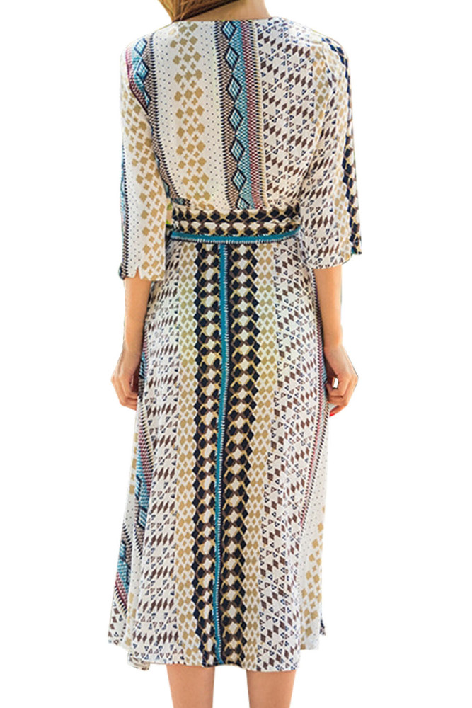 Aztec Print Open Front Long Cover Up