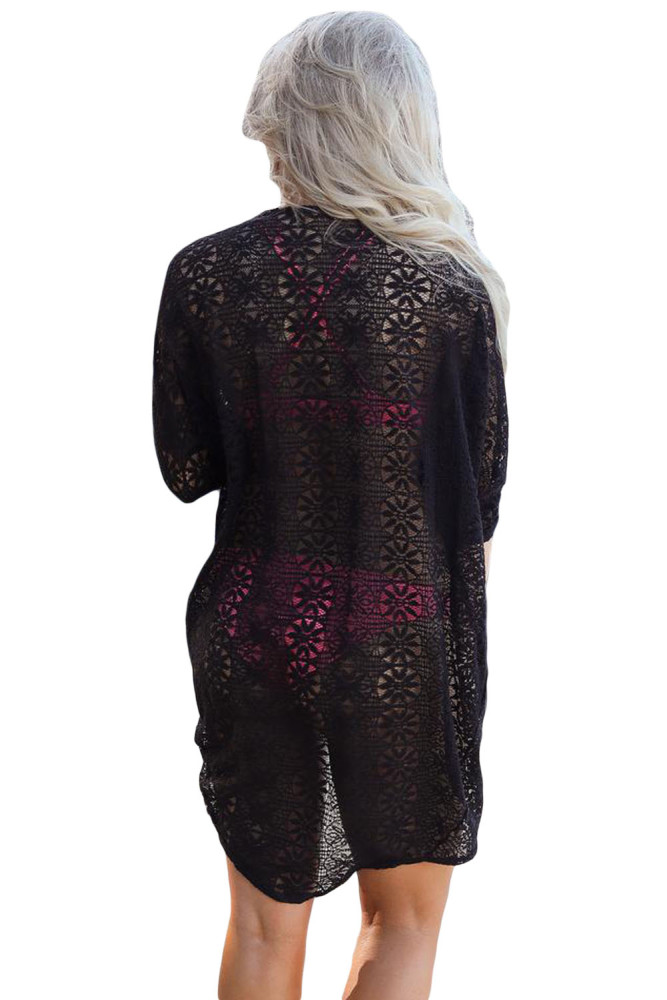 Sexy Sheer Black Lace Kimono Beachwear