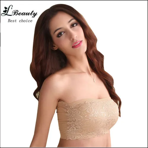 Factory Price Lace Tube Tops Women Summer Strapless Bandeau Top Sexy Padded Crop Top Black Beige Lace Bra Top -B5