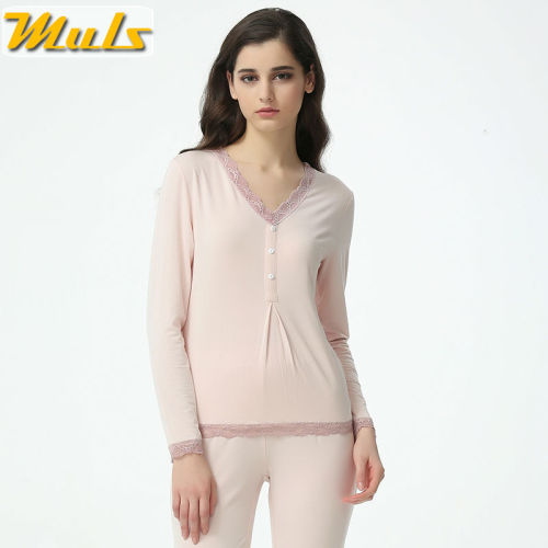 Pyjamas Women Knitted Modal Homedress Spring Sexy Lace Women Pajama Sets Light Blue Pink Size M L XL 2XL 1627