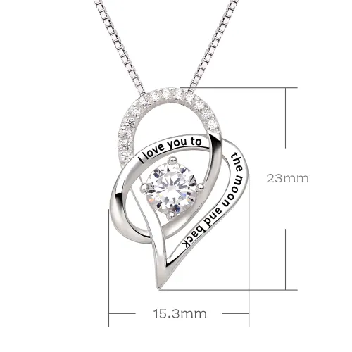 ALOV Jewelry Sterling Silver I Love You To The Moon and Back Love Heart Pendant Necklace