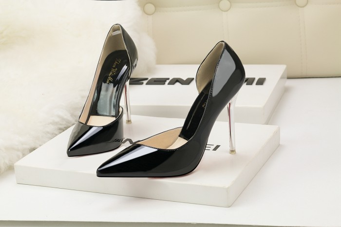 10CM Patent leather Metal Hollow Sidecut High Stiletto Dress Wedding Party Elegant Heeled Sandals
