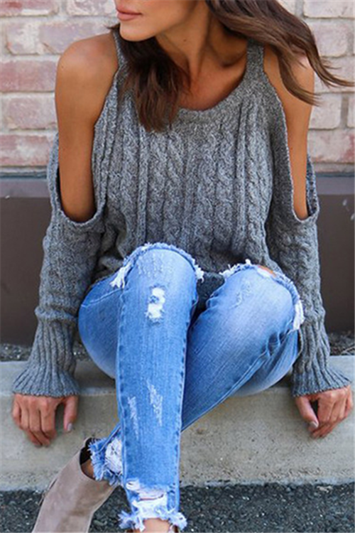 Solid Cold Shoulder Sweater