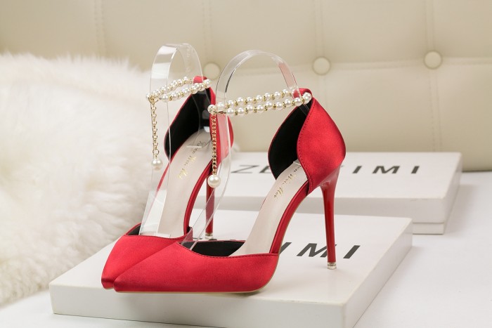 Asmxing Sweet Shallow Pointed Sidecut Dress Elegant Heeled Sandals