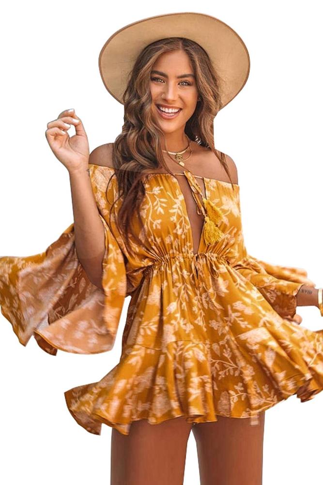 Yellow Off Shoulder Boho Romper