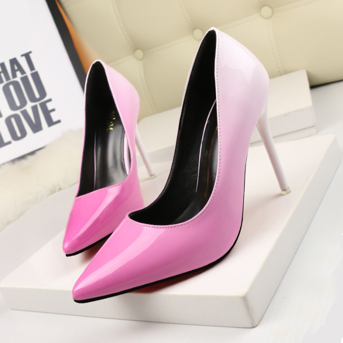 Asmxing 10.5CM Pointed Patent Leather Gradient Sweet Dress Elegant Heeled Sandals