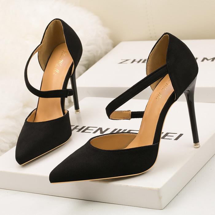 Asmxing 11CM Sexy Shallow Straps Pointed Hollow Sidecut Dress Wedding Party Elegant Heeled Sandals