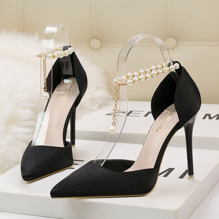 Asmxing Sweet Shallow Pointed Sidecut Dress Elegant Heeled Sandals