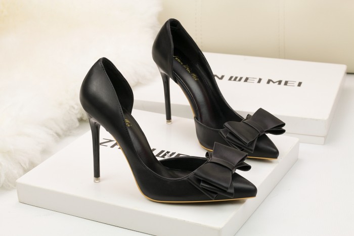 10.5CM Stylish Delicate Sweet Bow Shallow Pointed Sidecut Hollow Dress Elegant Heeled Sandals