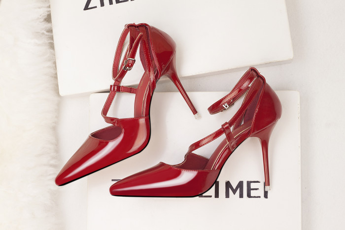 Asmxing 9CM PU Hollow Sidecut High Stiletto Dress Wedding Party Elegant Heeled Sandals