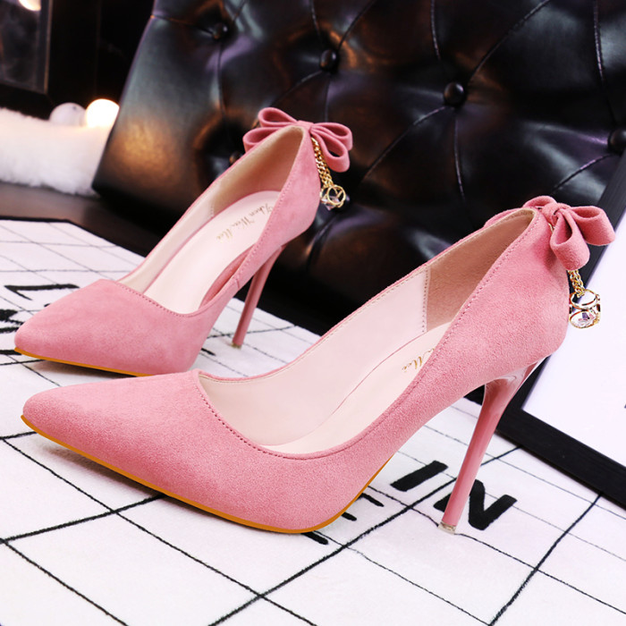 Asmxing 11CM Suede Sweet Shallow Pointed Dress Elegant Sandals