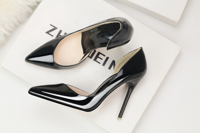 10CM Patent leather Metal Hollow Sidecut High Stiletto Dress Wedding Party Elegant Heeled Sandals