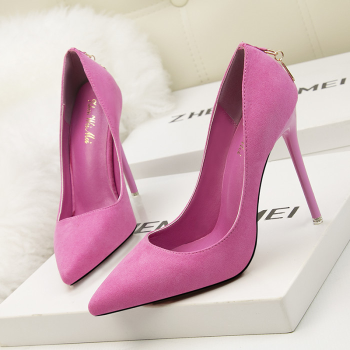 Asmxing 11CM Suede Shallow Pointed D buckle Dress Wedding Party Elegant Heeled Sandals