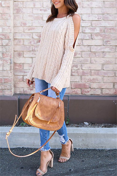 Solid Cold Shoulder Sweater