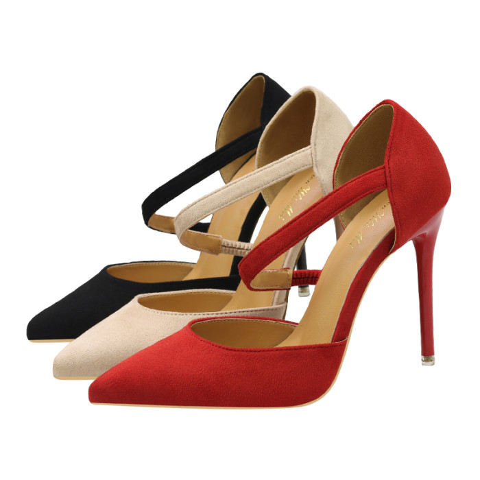 Asmxing 11CM Sexy Shallow Straps Pointed Hollow Sidecut Dress Wedding Party Elegant Heeled Sandals