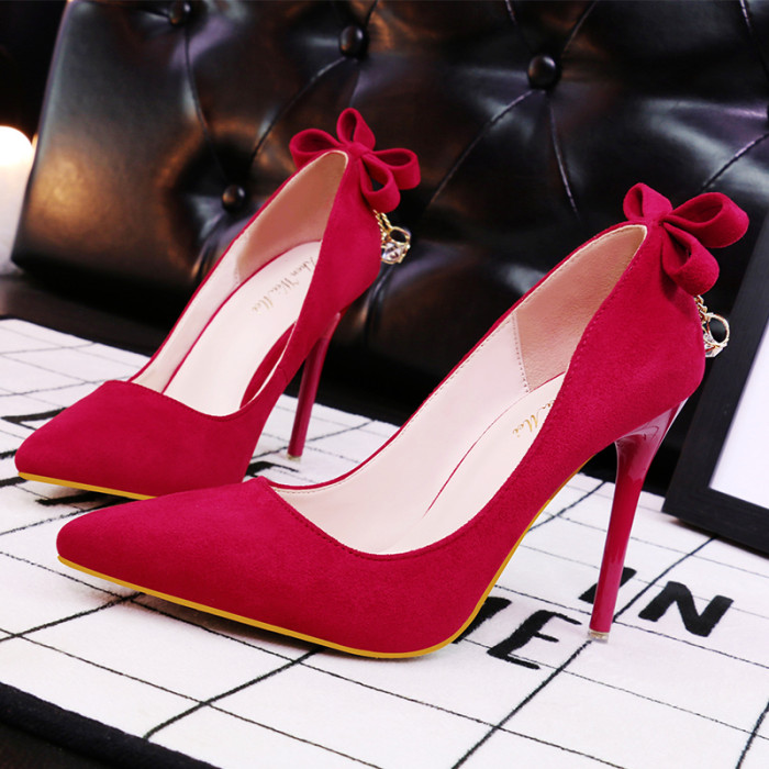 Asmxing 11CM Suede Sweet Shallow Pointed Dress Elegant Sandals