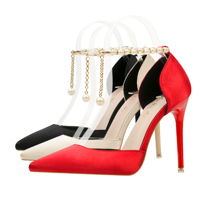 Asmxing Sweet Shallow Pointed Sidecut Dress Elegant Heeled Sandals