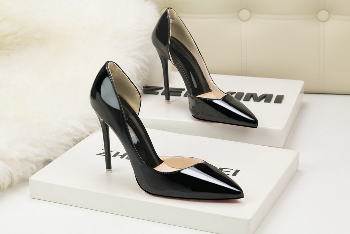 10CM Patent leather Metal Hollow Sidecut High Stiletto Dress Wedding Party Elegant Heeled Sandals