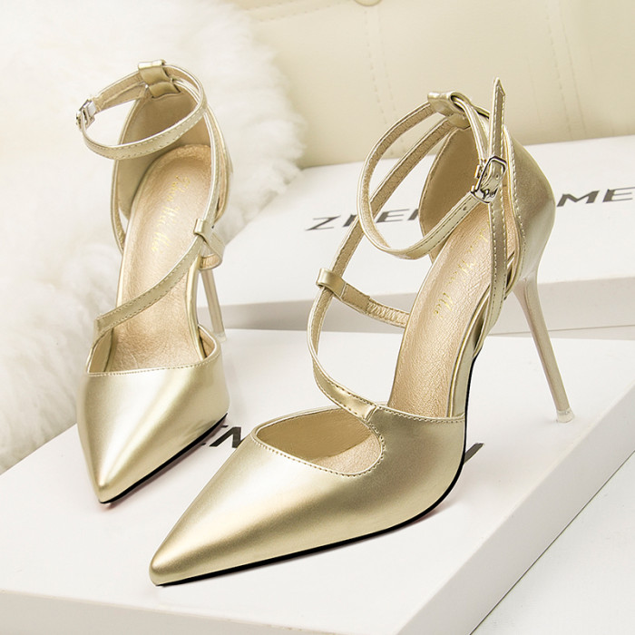 Asmxing 9CM PU Hollow Sidecut High Stiletto Dress Wedding Party Elegant Heeled Sandals