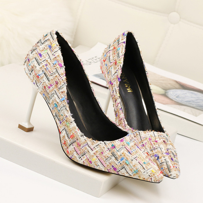 8.5CM Fine Heel Shallow Mouth Single Wedding Sandals