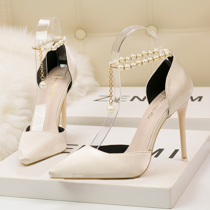 Asmxing Sweet Shallow Pointed Sidecut Dress Elegant Heeled Sandals
