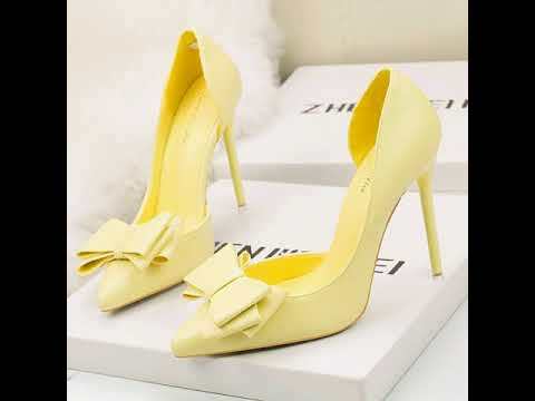 10.5CM Stylish Delicate Sweet Bow Shallow Pointed Sidecut Hollow Dress Elegant Heeled Sandals
