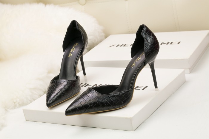 Asmxing 9CM PU Snake Pattern Sweet Shallow Pointed Hollow Dress Elegant Sandals