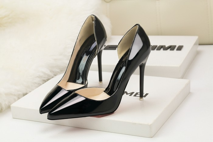 10CM Patent leather Metal Hollow Sidecut High Stiletto Dress Wedding Party Elegant Heeled Sandals
