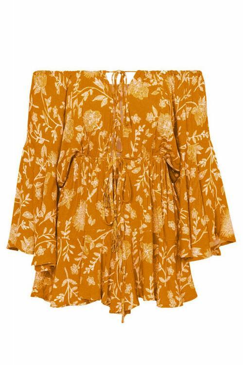 Yellow Off Shoulder Boho Romper