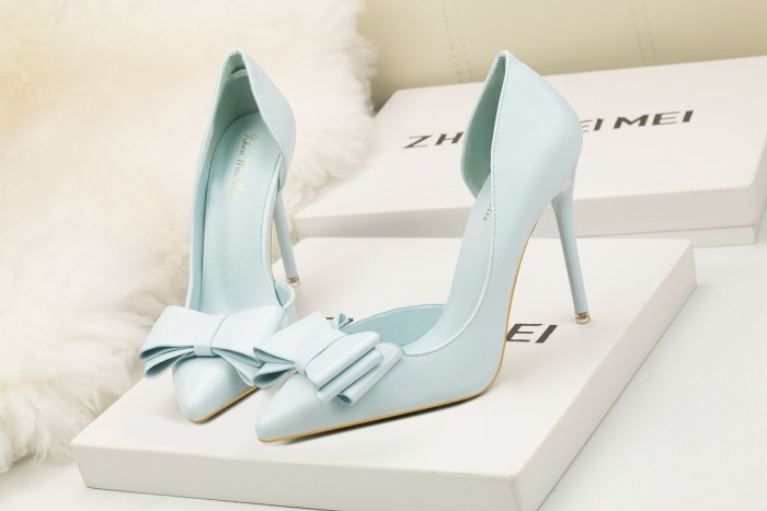 10.5CM Stylish Delicate Sweet Bow Shallow Pointed Sidecut Hollow Dress Elegant Heeled Sandals