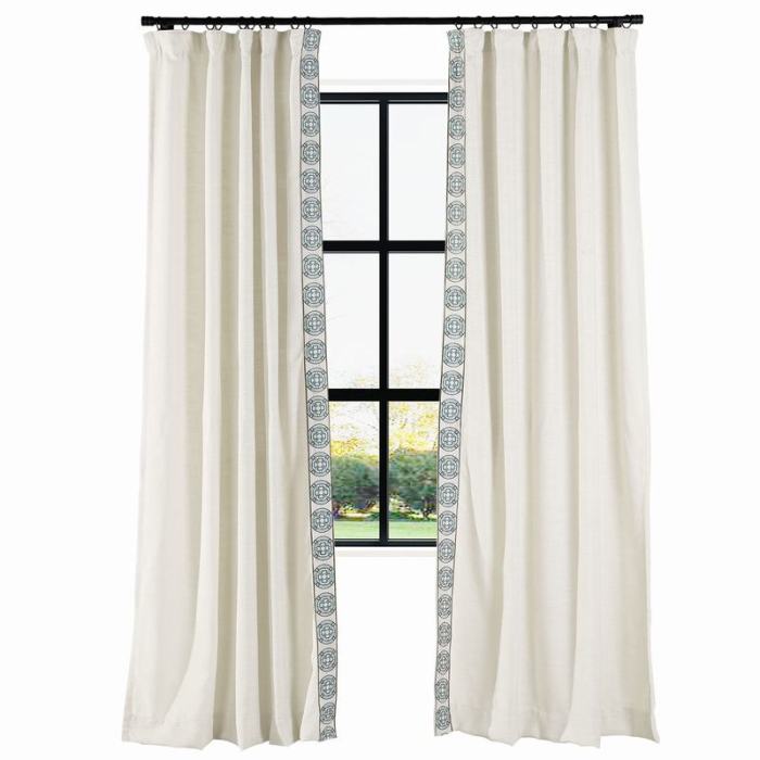 AMARA Polyester Linen Curtain Drapery With Decorative Trim Custom Sold Per Pair