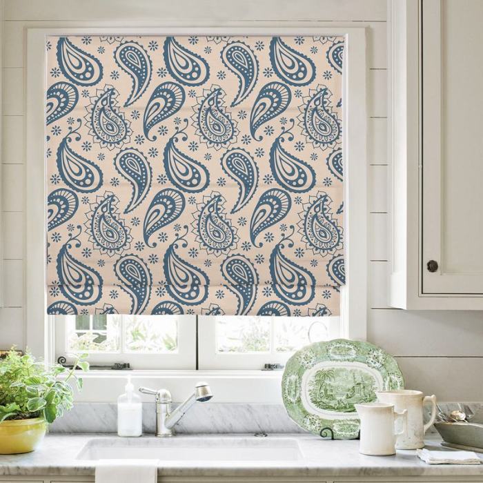 AMBER Paisley Print Polyester Linen Roman Shade