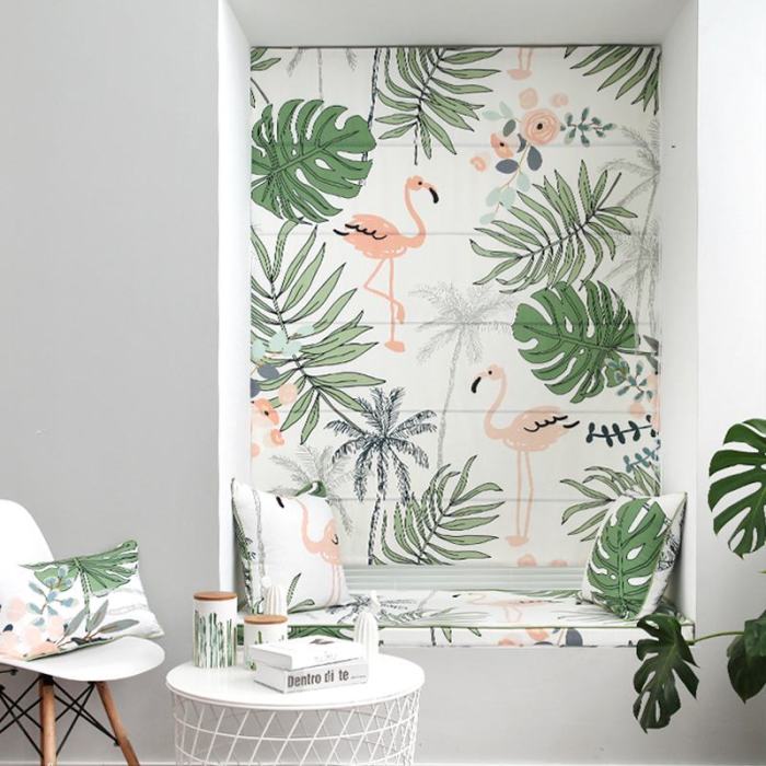 Print Polyester Roman Shade In Green