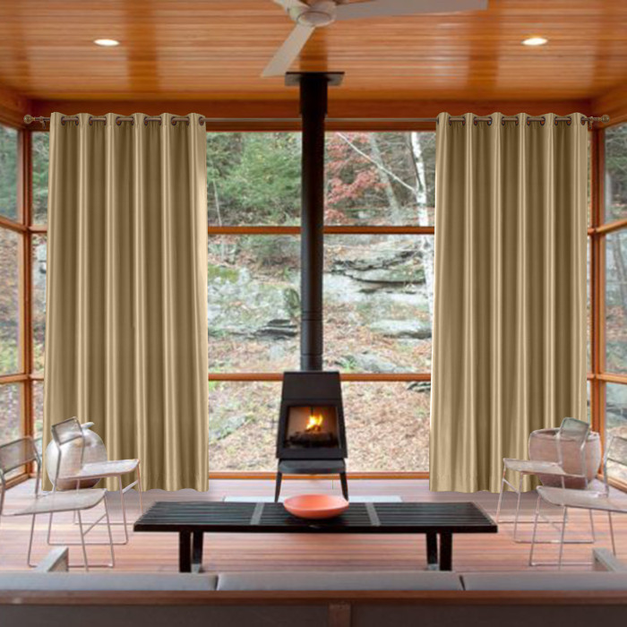 Polyester Cotton Silk Curtain Drape Panel in Antique Bronze Grommet with Blackout Lined LHZ