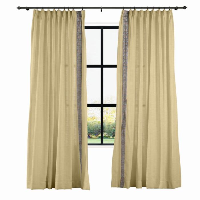 AMARA Polyester Linen Curtain Drapery With Decorative Trim Custom Sold Per Pair