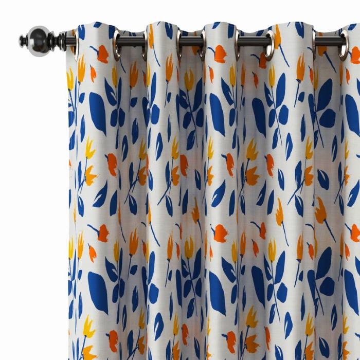Floral Print Polyester Linen Curtain Drapery NORA
