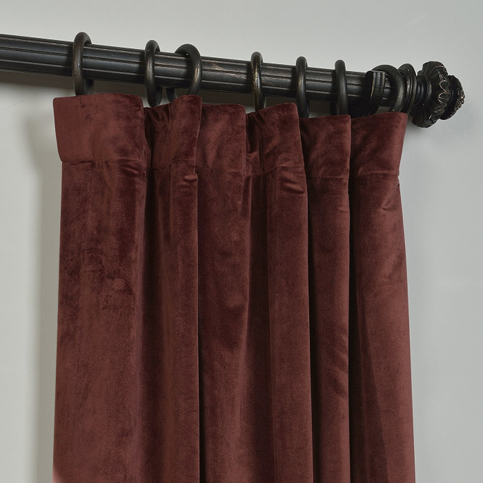 Flat Hook Velvet Curtain Drape with Blackout Lined For Track with Ring Clip or Traverse Rod and Rod with Rings Birkin