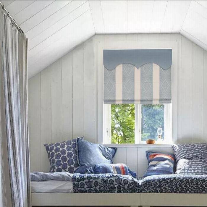Stripe Cotton Linen Roman Shade In Blue