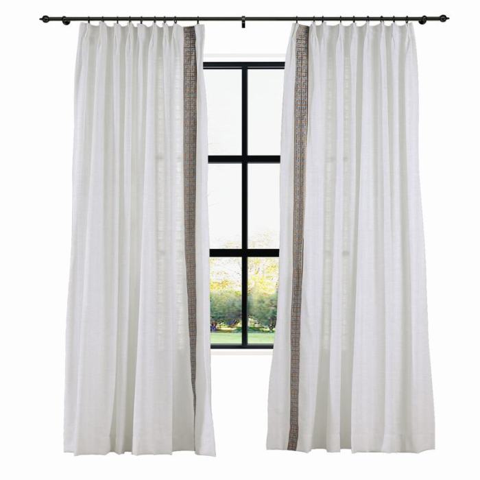AMARA Polyester Linen Curtain Drapery With Decorative Trim Custom Sold Per Pair