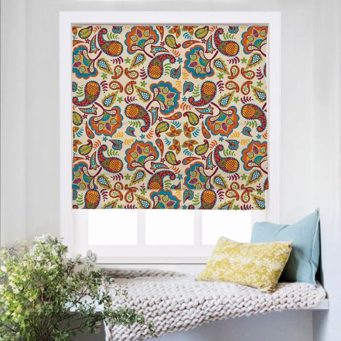 ABBY Paisley Print Polyester Linen Roman Shade